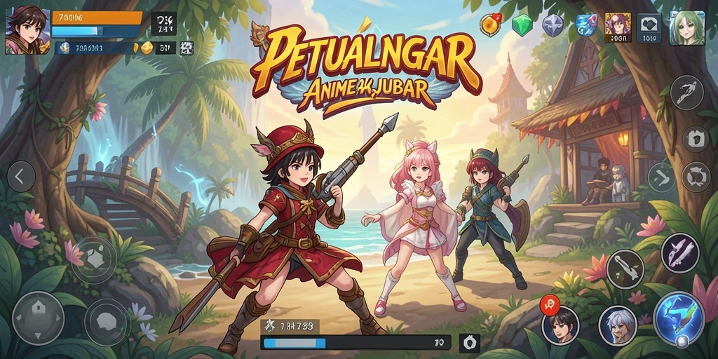 Screenshot menunjukkan karakter utama dalam aksi petualangan Anime yang seru.