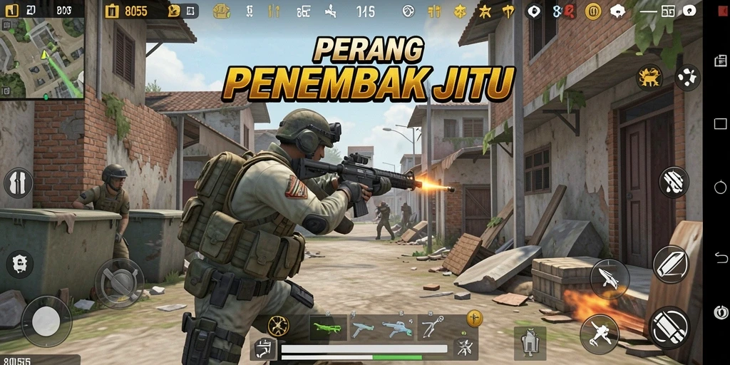 Tangkapan layar menampilkan aksi seru dalam game FPS 8055.