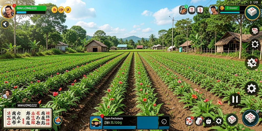 Screenshot gameplay MAHJONG222 menampilkan suasana ladang yang indah.